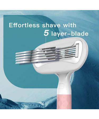 Buy Pubic Hair Razor for Women - 5 Blade Shaver with Moisturizing Strip for Legs & Bikini Area - Includes 1 Handle & 2 Magnetic Cartridges - Pink - Buy Online on GoSupps.com