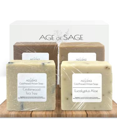 All Natural Mens Soap Bar - Bath Body Soap Gift Sets for Men - Handmade Organic Bar Soap Box - Exfoliating Natural Man Soap for Men - Moisturizing Scented Bath Soap Bars by Age of Sage (4 Pack) Masculine