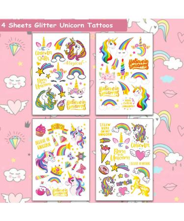 Hohamn Glitter Unicorn Temporary Tattoos - 50 Styles for Girls, Kids Birthday Party Favors & Baby Shower Supplies - Buy Online on GoSupps.com