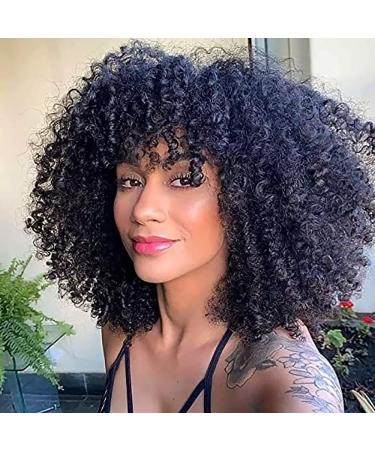 Porsmeer curly afro wig women full fluffy hair kinky curly bob black wig volume with pony for black women of course artificial hair wig 14 inches - Buy Online on GoSupps.com
