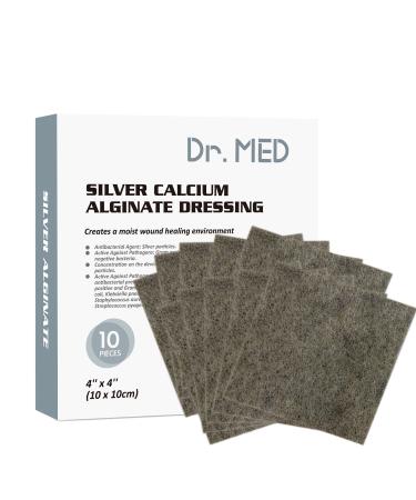 Dr. Med Silver Calcium Alginate Wound Dressing 10 Individual Pack 4''x4''Patches High Absorbency Ag Alginate Wound Bandage Non-Adhesive Painless Removal Gauze(10 PCS/Box)