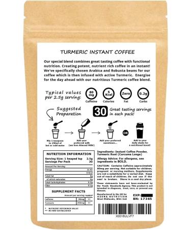 Turmeric Coffee Latte | Instant Golden Milk Elixir Mix Powder | Sugar Free Low Calorie Vegan Keto Friendly Diet Latte | 30 Servings - Buy Online on GoSupps.com