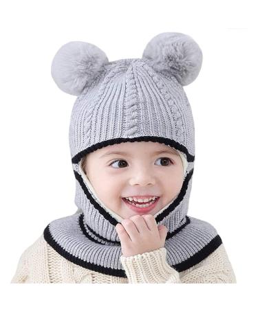 crazy bean Kids Girls Boys Winter Warm Hat Windproof Hat and Scarf 3-in-1 Toddler Knitted Beanie Hat One Size Grey