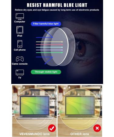 Vevesmundo Vintage Blue Light Filter Reading Glasses | Anti-Blue Light Visual Aid for Men & Women | Transparent Light Brown 2.0x - Buy Online on GoSupps.com