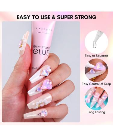 Makartt Pink Diamond Nail Design Glue Set - Rhinestones Flat Back Gems Tweezers & Storage Box for DIY Nail Art - Buy Online on GoSupps.com