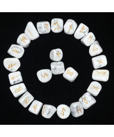 Crocon Howlite Rune Stones Set - Engraved Elder Futhark Crystal Runes for Reiki Healing and Meditation | Chakra Balancing Stones for Beginners - Includes Crystal Guide & Pouch | 15-20mm - Buy Online on GoSupps.com