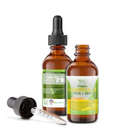 Potent & Organic Vegan Omega 3 Liquid Supplement: Better Than Fish Oil! Plant Based Water Extracted Algae Oil- DHA EPA DPA Fatty Acids- Non GMO- Supports Immune Heart Brain & Joint Health-60 Doses