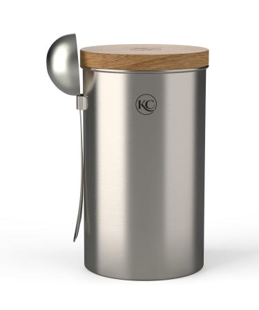 KC Kitchen & Co. Coffee Jar with Spoon for 250 g Coffee Beans (Silver)