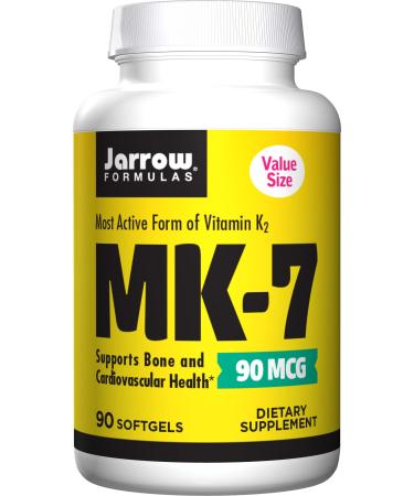 Jarrow Formulas MK-7 90 mcg - Superior Vitamin K Product for Building Strong Bones - Dietary Supplement Supports Heart & Cardiovascular Health - 90 Servings (Softgels) 90 mcg 90 Count