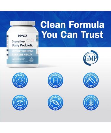 NYO3 Digestive Probiotics 57 Bilion CFU 7 Strains,60 Capsules,Bloat Relief, Supports Digestion & Immune Health - Buy Online on GoSupps.com