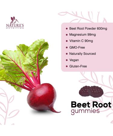 Beet Root Gummies with Magnesium, Vitamin C - Circulation Support, Heart Health - Vegan, Non-GMO, Gluten Free - Energy Boost - 60 Gummies - Buy Online on GoSupps.com