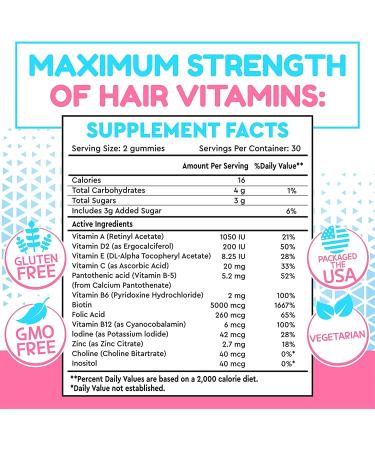 Hair Growth Vitamins with Biotin 5000mcg, Folic Acid, Vitamin A & D - Hair, Skin and Nails Gummies for Women and Men - Non-GMO Vegan Bears - 1 Pack - Buy Online on GoSupps.com