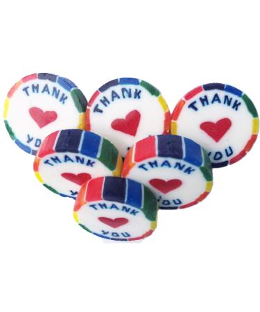 100 Rainbow THANK YOU wrapped rock sweets with a red heart in Mango Passion Cheesecake Flavour - suitable for vegans