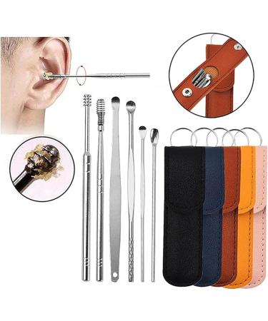Ellylian Innovative Spring Ear Wax Cleaner Tool Set - 6-In-1 Stainless Steel Ear Pick Kit for Earwax Removal - Black/Silver - Buy Online on GoSupps.com