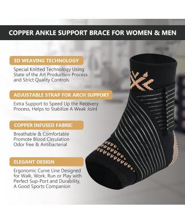 Ankle Brace for Women & Men - Ankle Sleeve for Ankle & Arch Support With Adjustable Compression Strap - Ankle Support for Ligament Damage Sprained Weak Ankle Football Basketball Running sports M M Copper Black - Buy Online on GoSupps.com