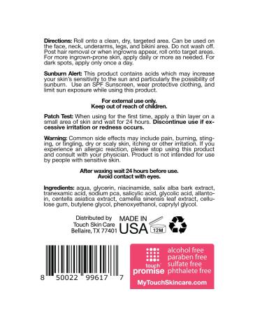 Touch Intimate Area Ingrown Hair Roll On Tonic - AHA/BHA Razor Bump & Ingrown Hair Treatment for Men & Women - 2 oz - Buy Online on GoSupps.com