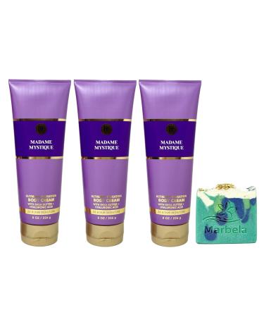 Bath & Body Works Madame Mystique 3 Pack Body Cream Bundle with an Aloe Vera Bar Soap - Full Size