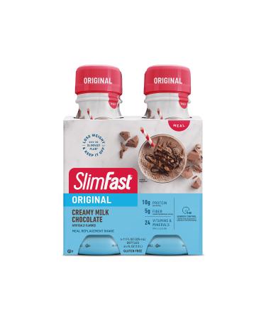 SlimFast Meal Replacement Shake, Original Creamy Milk Chocolate, 10g of Ready to Drink Protein for Weight Loss, 11 Fl. Oz Bottle, 4 Count (Packaging May Vary) Creamy Milk Chocolate 4 Count (Pack of 1)