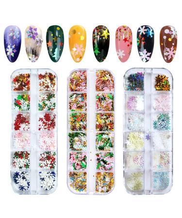 Ebanku 3 boxes Christmas snowflake nail sequin glitter 3d Christmas snowflakes confetti nail art nail sequins Christmas party nail art decoration - Buy Online on GoSupps.com