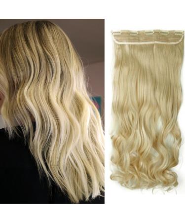 One Piece 3/4 Full Head Clip In Hair Extensions 29" Inch Curly 5 Clips Wavy Hairpieces Heat Resistant - Bleach Blonde(Weight:130g)
