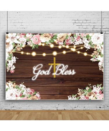 DORCEV 10x6.5ft Baby Shower God Bless Backdrop Brown Wood Planks Spring Floral Newborn Baby Kids Christening Photo Background Gold Glitters Decor Baptism Banner First Holy Communion Party Supplies - Buy Online on GoSupps.com