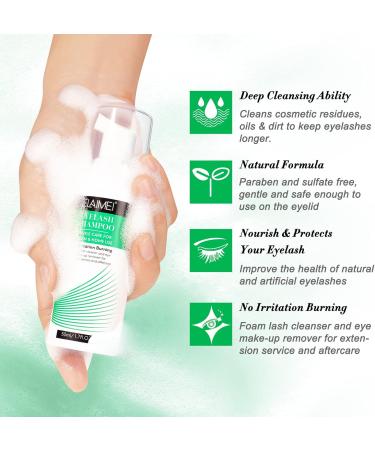 Eyelash Extension Shampoo 50ml + Brush and Mascara Wand Foaming Eyelid Cleanser Eyelash Extension Cleanser Foam Eyelash Wash and Eyelash Bath for Extensions (Green) - Buy Online on GoSupps.com