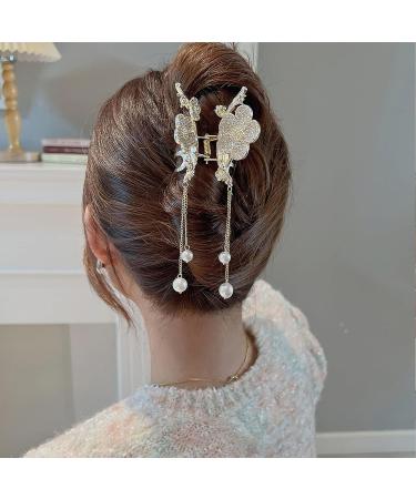 Flower Metal Hair Clips Set with Pearl Pendant - 2PCS Nonslip Claw Clamp Barrette Clips for Women and Girls - Buy Online on GoSupps.com