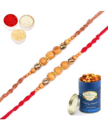 Ghasitaram Gifts Rakhi for Brother Rakhis Online - Set of 2-Nbh245 Rakhis with 100 GMS of Dryfruits Mix Can Rakhi with 100 gms of Dryfruits Mix Can
