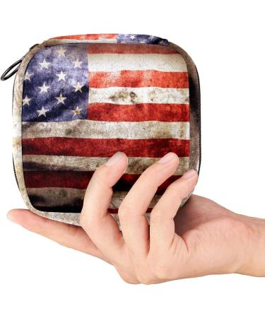 Retro American Flag Menstruation Pad Bag with Zipper | Women's Napkin & Tampon Collection Bags - Buy Online on GoSupps.com