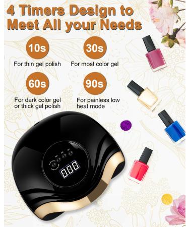 Aokyom 168W UV LED Nail Dryer Lamp - Professional Gel Nail Lamp with 10/30/60/99S Timer & Smart Sensor - Luxury Black Gold for All Gel Nail Polish & Toenails - Buy Online on GoSupps.com