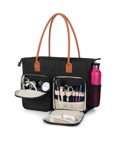 CURMIO Nurse Tote Bag  Portable Medical Bag with Padded Laptop Sleeve for Nursing Work  Home Visits  Health Service  Black (Bag Only)