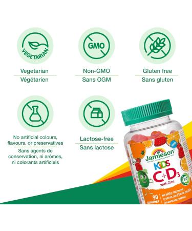 Jamieson Kids Vitamin C + D3 with Zinc Gummies 90 Count Strawberry & Orange Flavours - Buy Online on GoSupps.com