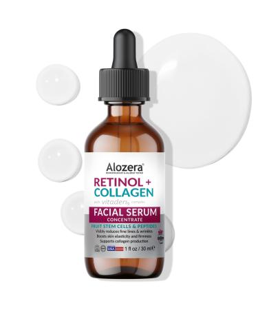 Alozera Retinol Collagen Serum with Stem Cells for Face & Neck Anti Aging Wrinkle Serum for Firmer Tighter Smoother & Renewed Skin Concentrated Gentle & Effective Day & Night