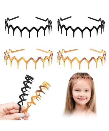 Ruzister 4 Pieces Zigzag Headbands Classic 90s Plastic Headband with Teeth Wavy Comb Headband for Women and Men Shark Tooth Headband