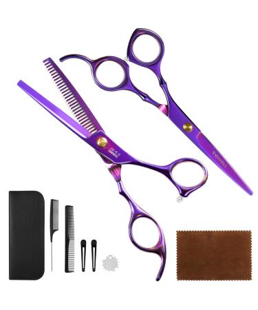 Hairdresser scissors set professional hair cutting scissors Effy scissors 6.7 inch stainless steel hair scissors with hair cutting comb hair clip for men at home salon purple