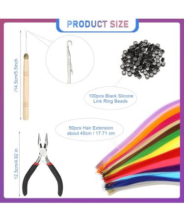 HIFOT 50 Pieces Coloured Hair Extension Synthetic Hair pieces for women Hairpieces hair braiding kit crochet hook hair extensions Pliers with 100 Beads for Girls Women - Buy Online on GoSupps.com