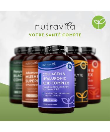 Collagen et Acide Hyaluronique enrichi en Magnesium Vitamine C D B12 Coenzyme q10 et Zinc - Complement Alimentaire pour la Formation de Collag ne pour le Soutient de la Peau - Nutravita - Buy Online on GoSupps.com