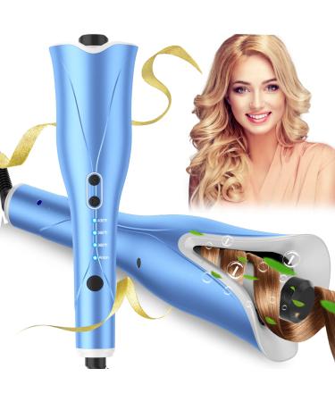 Auto Hair Curler, Automatic Curling Iron Wand with 1" Large Rotating Barrel & 4 Temps & 3 Timer Settings, Curling Iron with Dual Voltage, Auto Shut-Off, Fast Heating Spin Iron for Hair Styling Blue