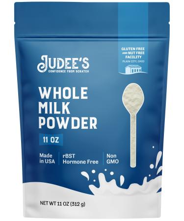 Judees Pure Whole Milk Powder 11 oz - 100% Non-GMO, rBST Hormone-Free, Gluten-Free and Nut-Free - Pantry Staple, Baking Ready, Great for Travel, and Reconstituting - Made in USA Whole Milk 11 Ounce (Pack of 1)