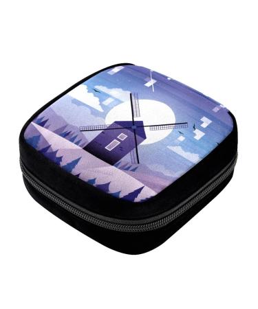 GIAPB Period Bag Sanitary Napkin Storage Bag Pad Holder for Period Makeup Pouch House Windmill Purple Color3147