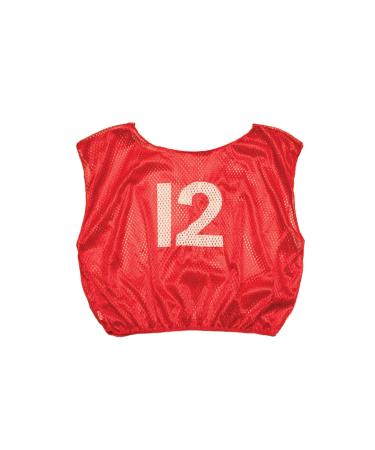 Champion Sports Numbered Mesh Practice Scrimmage Vest - Available in Multiple Colors and Sizes (Pack of 12) Red Youth