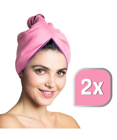 Haarturban Set Microfiber - 2 Absorbent Quick-Drying Turbans (Pink & Purple) | Perfect Hair Towel for All Hair Types - Buy Online on GoSupps.com