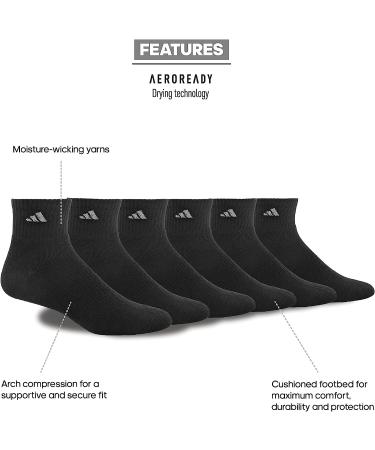adidas Men's Athletic Cushioned Quarter Socks (6-Pair) - Large Black/Aluminum 2 - Buy Online on GoSupps.com
