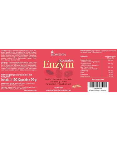 Biomenta Multi Enzyme Complex - 120 Vegan Capsules with Papaya Pineapple & Apple Cider Vinegar | High Dose Premium Digestive Support - Buy Online on GoSupps.com