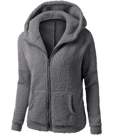 oelaio Women Winter Hooded Coat Fleece Sweatshirt Fashion Zipper Pullover Warm Plush Jacket Oversized Sweater Outwear Dark Gray Small - Buy Online on GoSupps.com