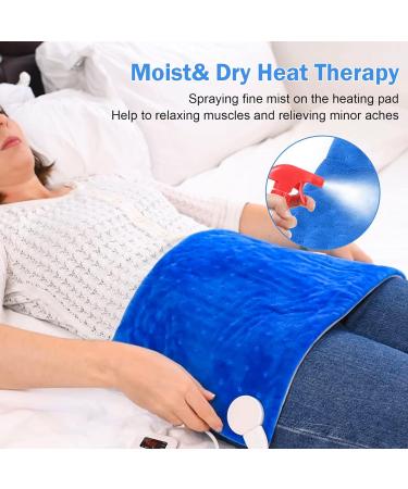 Riogoo Electric Heating Pillow for Back Pain Relief - 30x60cm Soft Cushion 5 Heat Levels & 4 Timers (Neck & Shoulders) - Blue - International Shipping Available - Buy Online on GoSupps.com