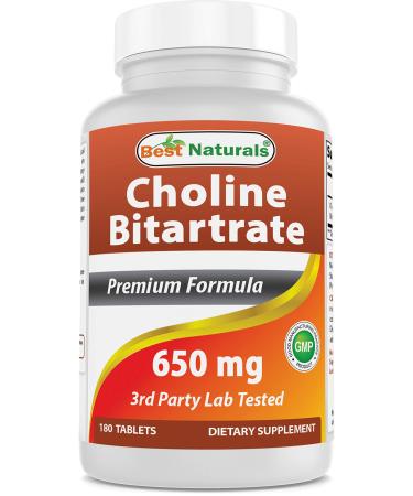 Best Naturals Choline Bitartrate 650 mg (Non-GMO) for Healthy Cognitive Brain Function 180 Tablets