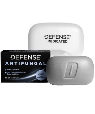 Defense Antifungal Medicated Bar Soap | Intensive Fungus Treatment for Athlete's Foot, Ringworm, Jock Itch and Skin Fungal Infections (One Bar with Snap-Tight Case) 4.2 Ounce (Pack of 1) Bar with Snap-Tight Case