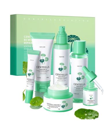 Centella Kit with Toner Facial Serum Ampoule Lotion Soothing Cream Facial Cleanser Eye Cream Skin Care Set Basic Skincare Kits Gift Sets for Women and Girls
