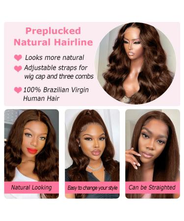 200 Density 13x6 Auburn Brown Body Wave Lace Front Wig - HD Transparent Lace, Baby Hair, Chestnut Brown Color, Brazilian Virgin Human Hair - Women's Glueless Pre-Plucked Full Wig - Buy Online on GoSupps.com